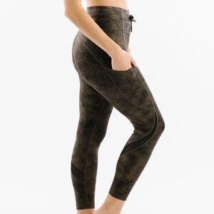 Ziya Leggings 7/8 Luxe Pocket Drawstring Distressed “Copper” Women’s Size 6 - 8